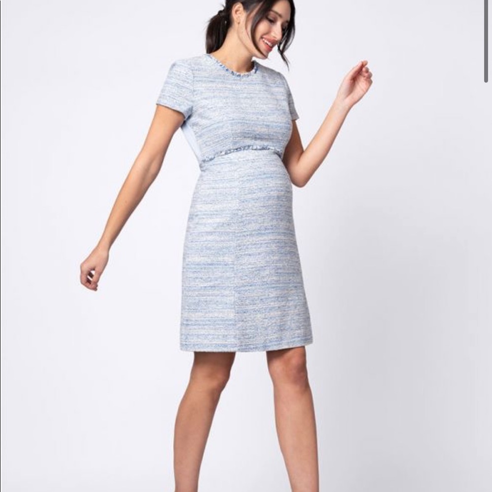 Seraphine Sky Blue Bouclé Maternity Shift Dress